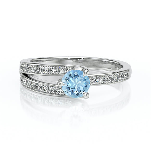 Solitaire accompagné aigue-marine et diamant Fou de toi - 5