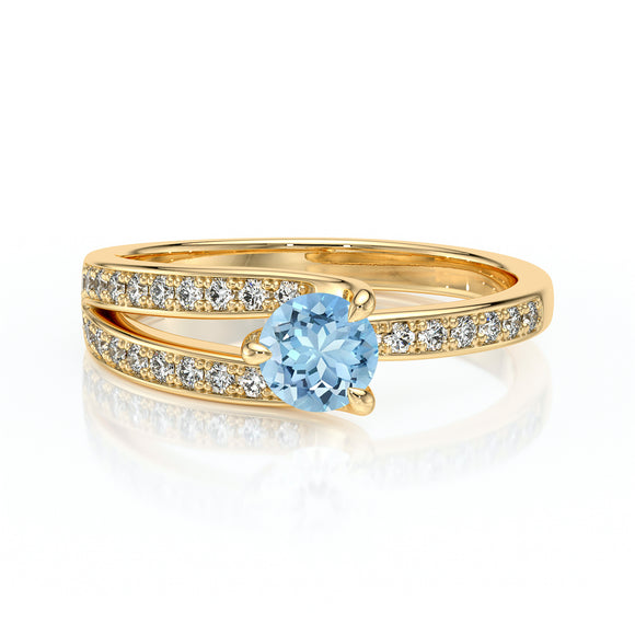 Solitaire accompagné aigue-marine et diamant Fou de toi - 5