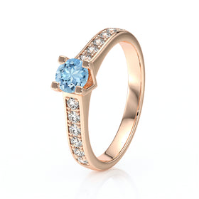 Solitaire accompagné aigue-marine et diamant Pluie d’étoiles - 1