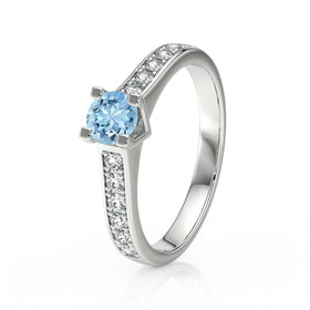 Solitaire accompagné aigue-marine et diamant Pluie d’étoiles - 1