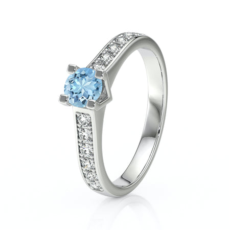 Solitaire accompagné aigue-marine et diamant Pluie d’étoiles - 1