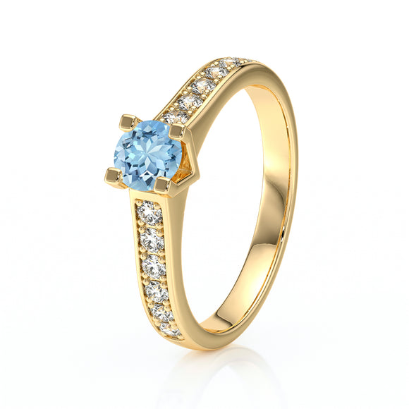 Solitaire accompagné aigue-marine et diamant Pluie d’étoiles - 1