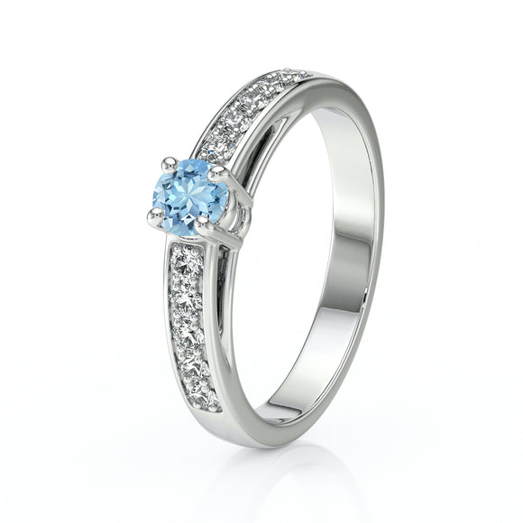 Solitaire accompagné aigue-marine et diamant Pluie d’étoiles - 3