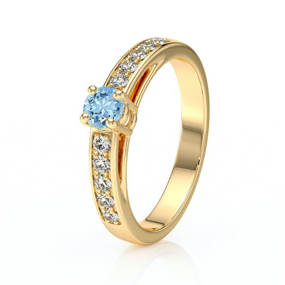 Solitaire accompagné aigue-marine et diamant Pluie d’étoiles - 3