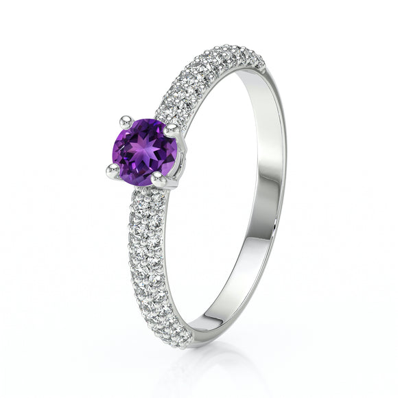 Solitaire accompagné améthyste et diamant Pluie d'étoiles - 14