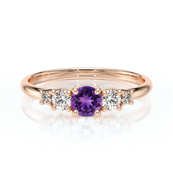 Solitaire accompagné améthyste et diamant Coucher de Soleil - 7