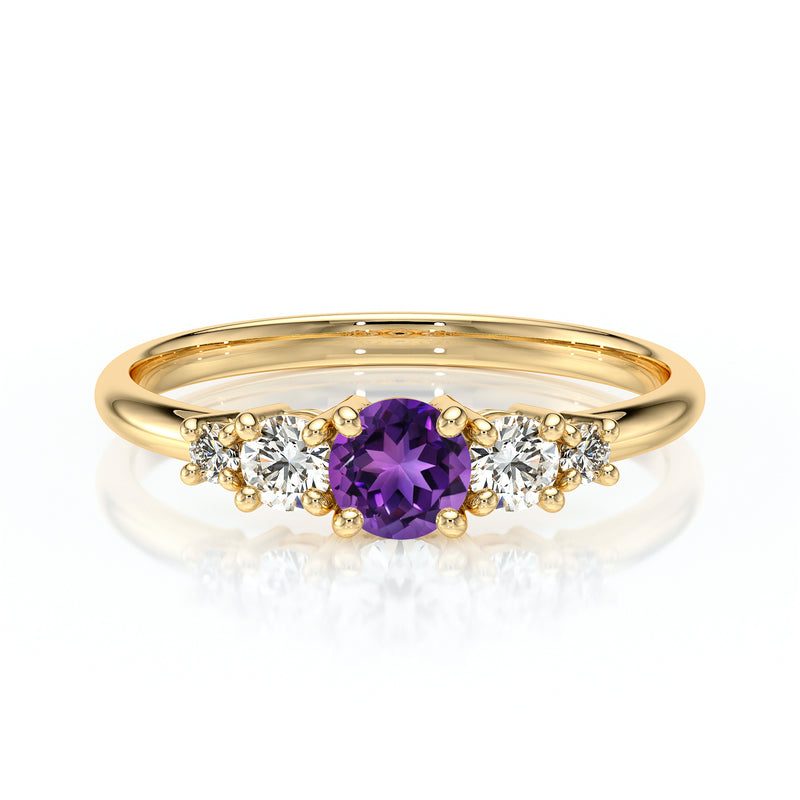 Solitaire accompagné améthyste et diamant Coucher de Soleil - 7