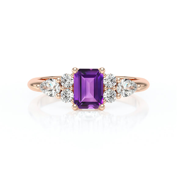 Solitaire accompagné améthyste diamant Divine Idylle - 10