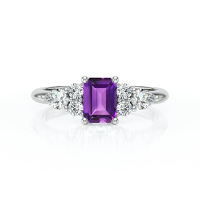Solitaire accompagné améthyste diamant Divine Idylle - 10