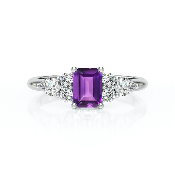 Solitaire accompagné améthyste diamant Divine Idylle - 10