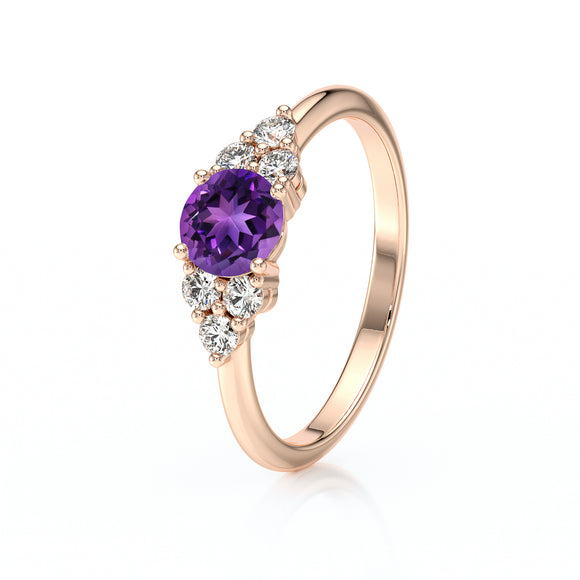 Solitaire accompagné améthyste diamant Divine Idylle - 14