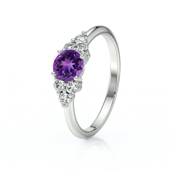Solitaire accompagné améthyste diamant Divine Idylle - 14