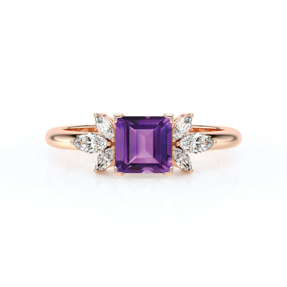 Solitaire accompagné améthyste diamant Divine Idylle - 15
