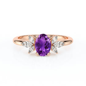 Solitaire accompagné améthyste diamant Divine Idylle - 16