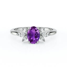 Solitaire accompagné améthyste diamant Divine Idylle - 16