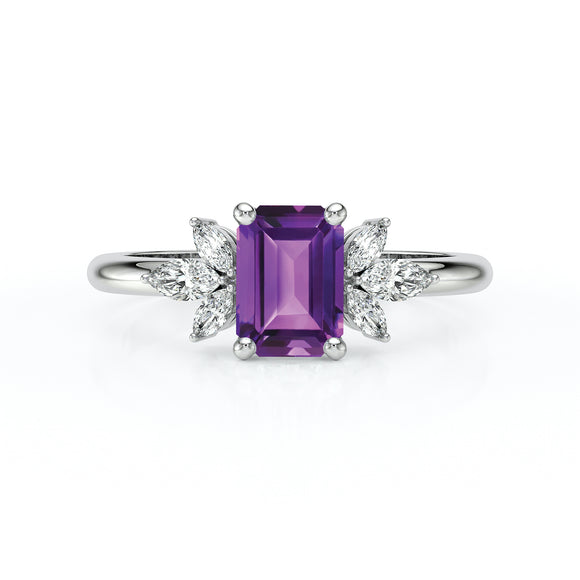 Solitaire accompagné améthyste diamant Divine Idylle - 18