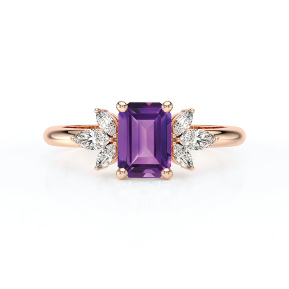 Solitaire accompagné améthyste diamant Divine Idylle - 18