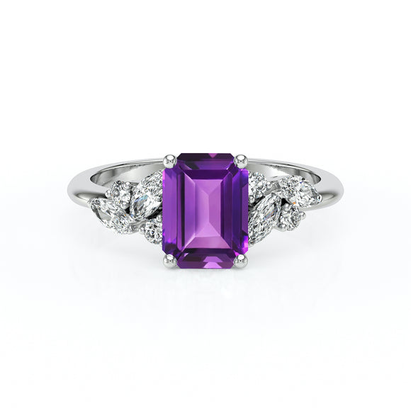 Solitaire accompagné améthyste diamant Divine Idylle - 21
