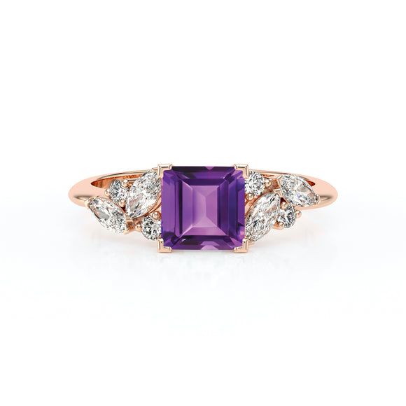 Solitaire accompagné améthyste diamant Divine Idylle - 22