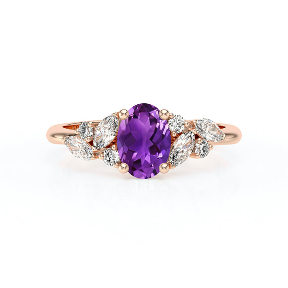 Solitaire accompagné améthyste diamant Divine Idylle - 23