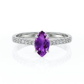 Solitaire accompagné améthyste et diamant Divine Idylle - 6