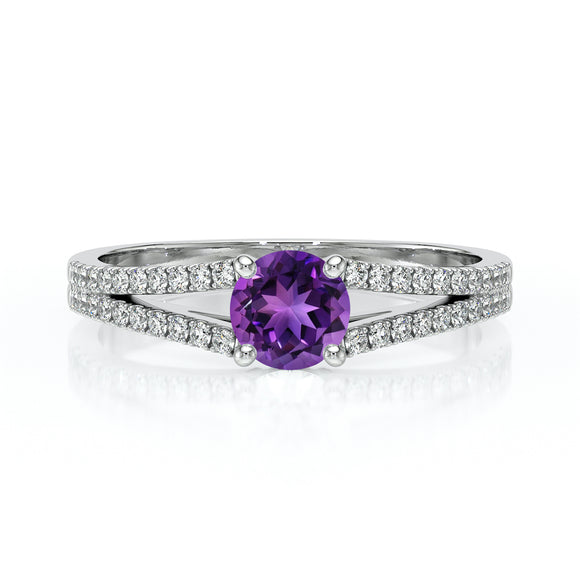 Solitaire accompagné améthyste et diamant Divine Idylle - 8