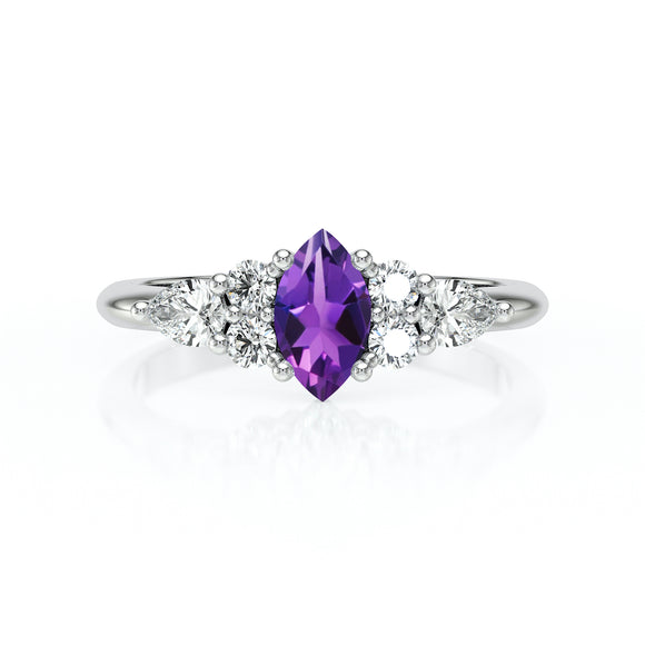 Solitaire accompagné améthyste diamant Divine Idylle - 9