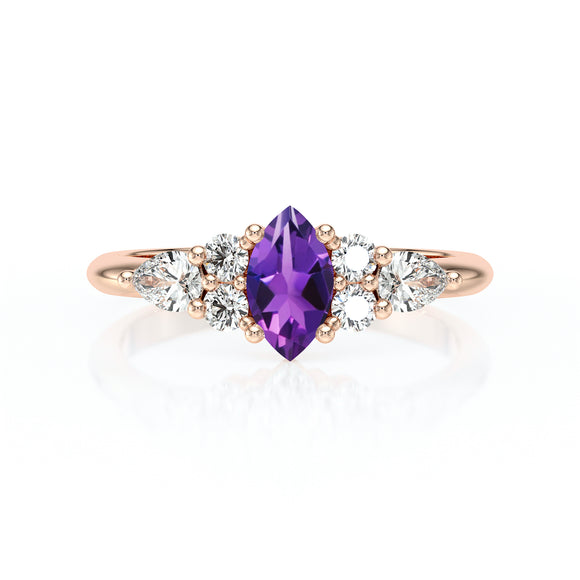 Solitaire accompagné améthyste diamant Divine Idylle - 9