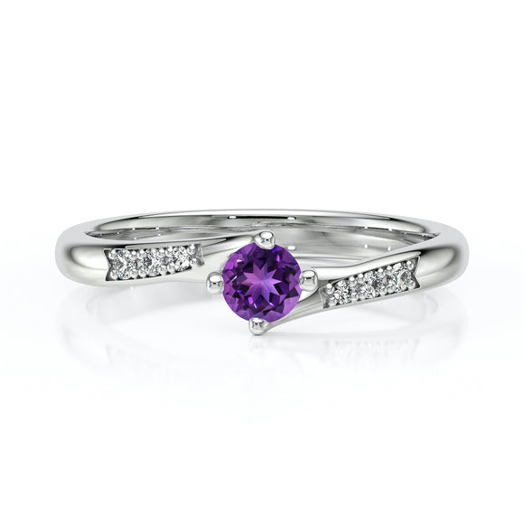 Solitaire accompagné améthyste et diamant Fou de toi - 1