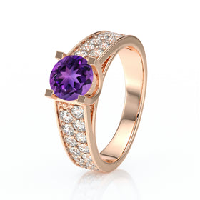 Solitaire accompagné améthyste diamant Fou de toi - 2