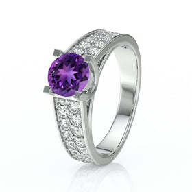Solitaire accompagné améthyste diamant Fou de toi - 2