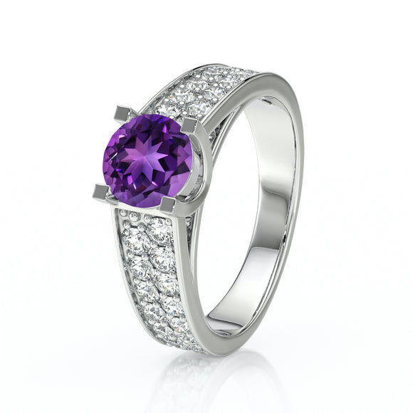 Solitaire accompagné améthyste diamant Fou de toi - 2