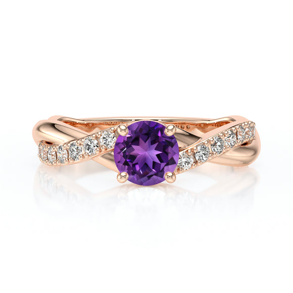 Solitaire accompagné améthyste diamant Fou de toi - 3
