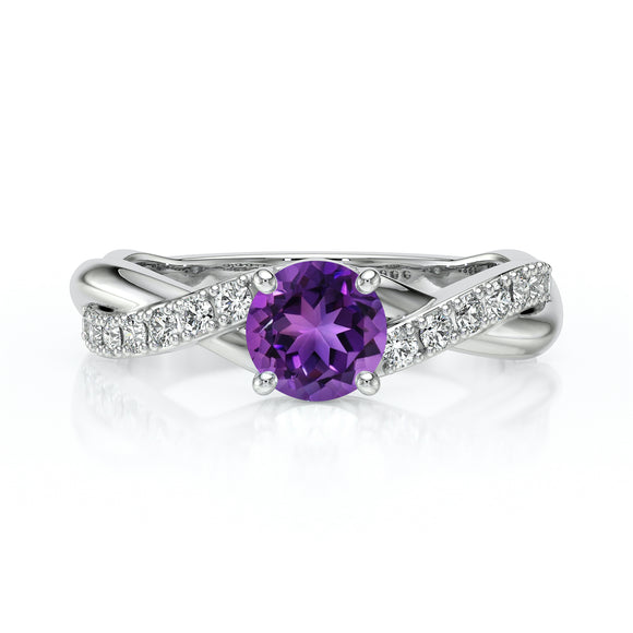 Solitaire accompagné améthyste diamant Fou de toi - 3