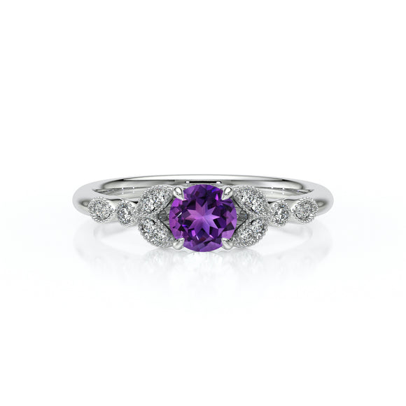 Solitaire accompagné améthyste diamant Fou de toi - 4