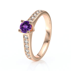 Solitaire accompagné améthyste et diamant Pluie d’étoiles - 1