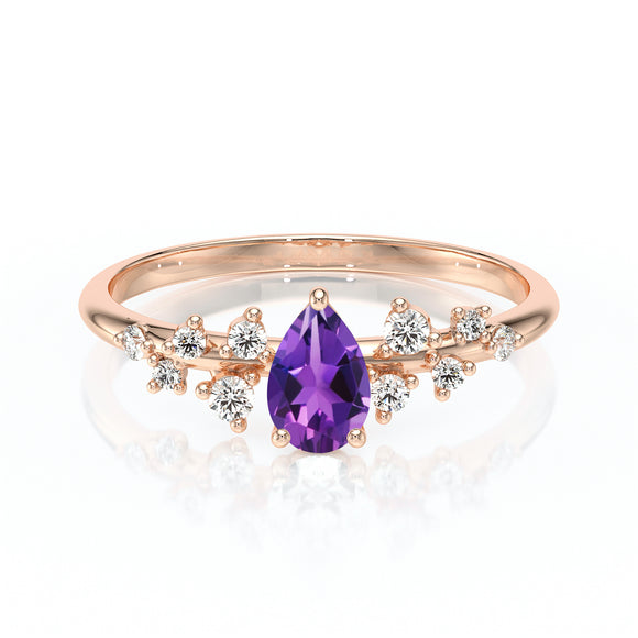 Solitaire accompagné améthyste et diamant Pluie d'étoiles - 10