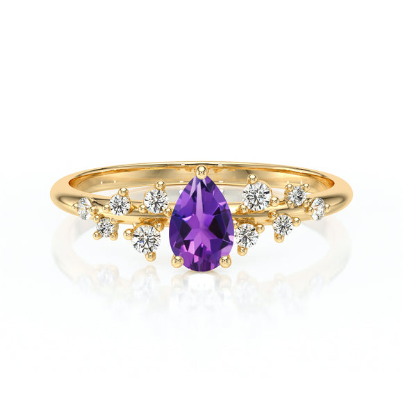 Solitaire accompagné améthyste et diamant Pluie d'étoiles - 10