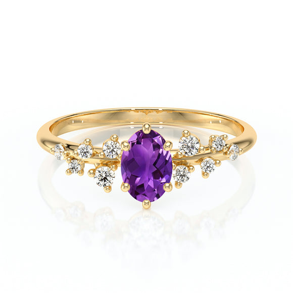 Solitaire accompagné améthyste et diamant Pluie d'étoiles - 11