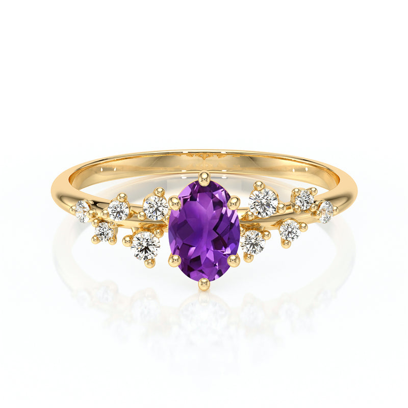 Solitaire accompagné améthyste et diamant Pluie d'étoiles - 11