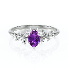 Solitaire accompagné améthyste et diamant Pluie d'étoiles - 11