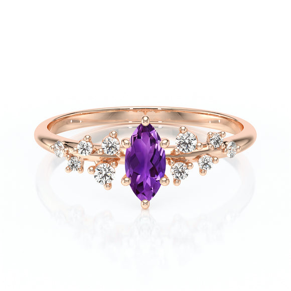 Solitaire accompagné améthyste et diamant Pluie d'étoiles - 12