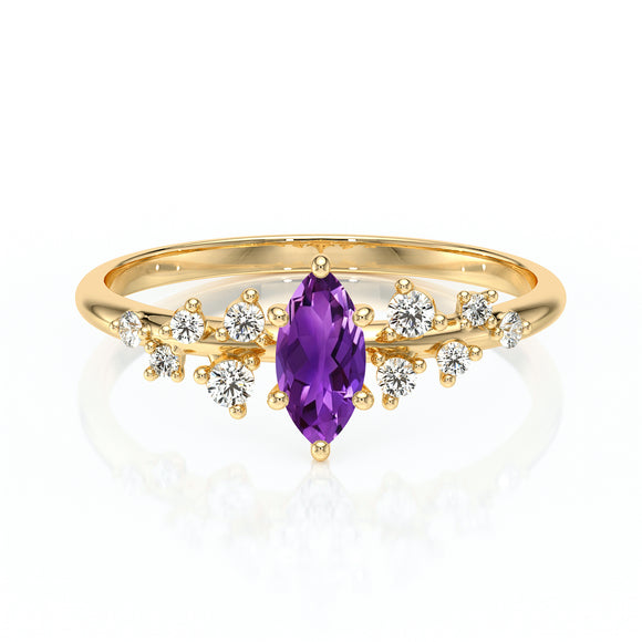Solitaire accompagné améthyste et diamant Pluie d'étoiles - 12