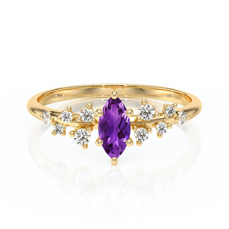 Solitaire accompagné améthyste et diamant Pluie d'étoiles - 12