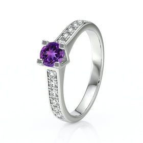 Solitaire accompagné améthyste et diamant Pluie d’étoiles - 1