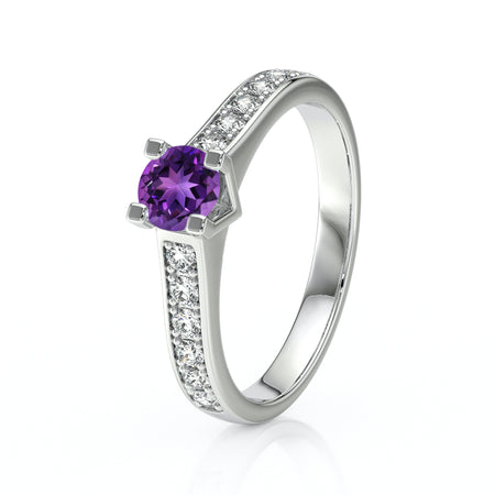 Solitaire accompagné améthyste et diamant Pluie d’étoiles - 1