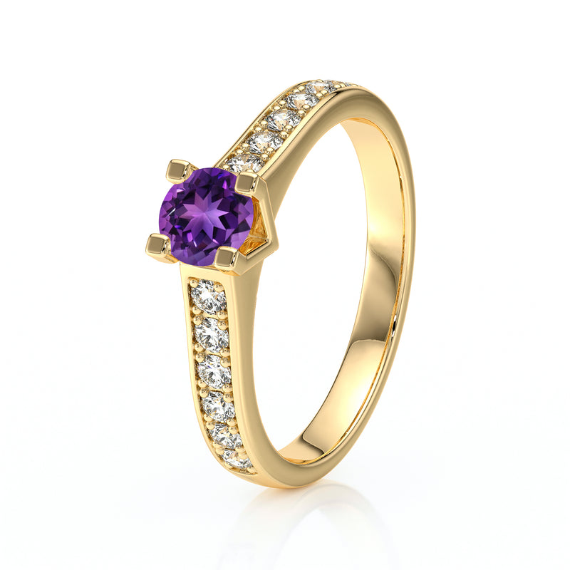 Solitaire accompagné améthyste et diamant Pluie d’étoiles - 1