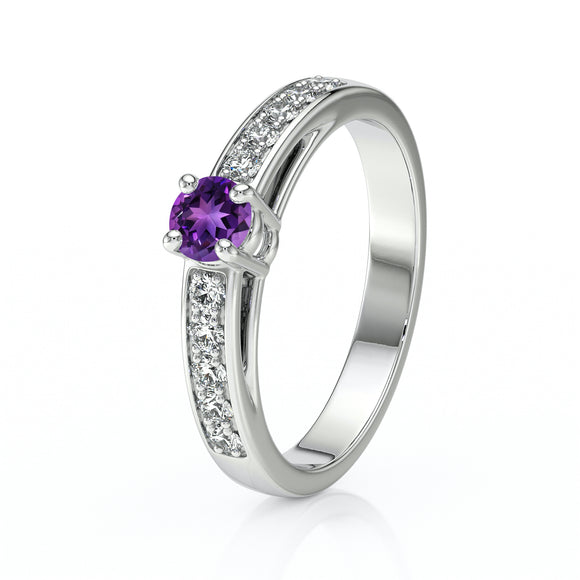 Solitaire accompagné améthyste et diamant Pluie d’étoiles - 3