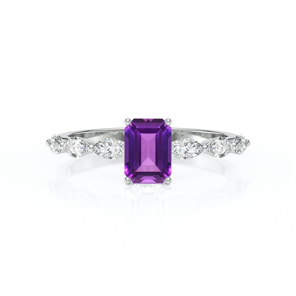 Solitaire accompagné améthyste diamant Solstice - 4