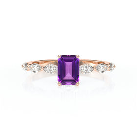 Solitaire accompagné améthyste diamant Solstice - 4
